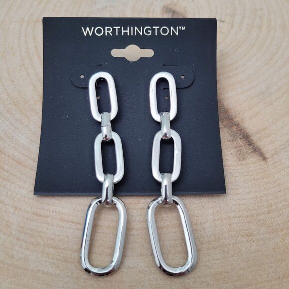 Brand New Worthington Silver Chain Earrings - Picture 1 of 5